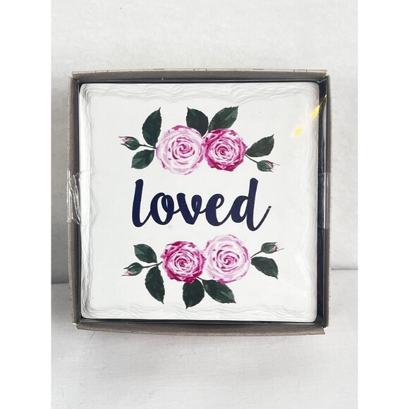 Sip in Style Set of 4- LOVED, THANKFUL, BLESSED, GRATEFUL, Coasters 4.25"  NEW - Picture 2 of 8
